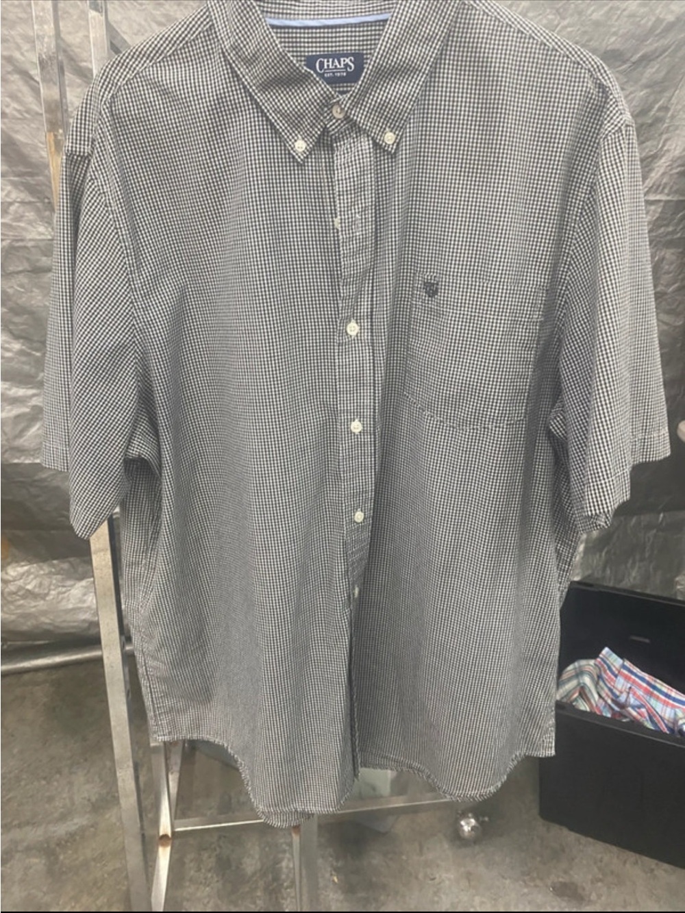 Chaps Black and White Gingham Short Sleeve Button-Down Shirt